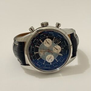 BREITLING TRANSOCEAN WORLDTIMER NAVY BLUE DIAL BLACK STRAP AB0510